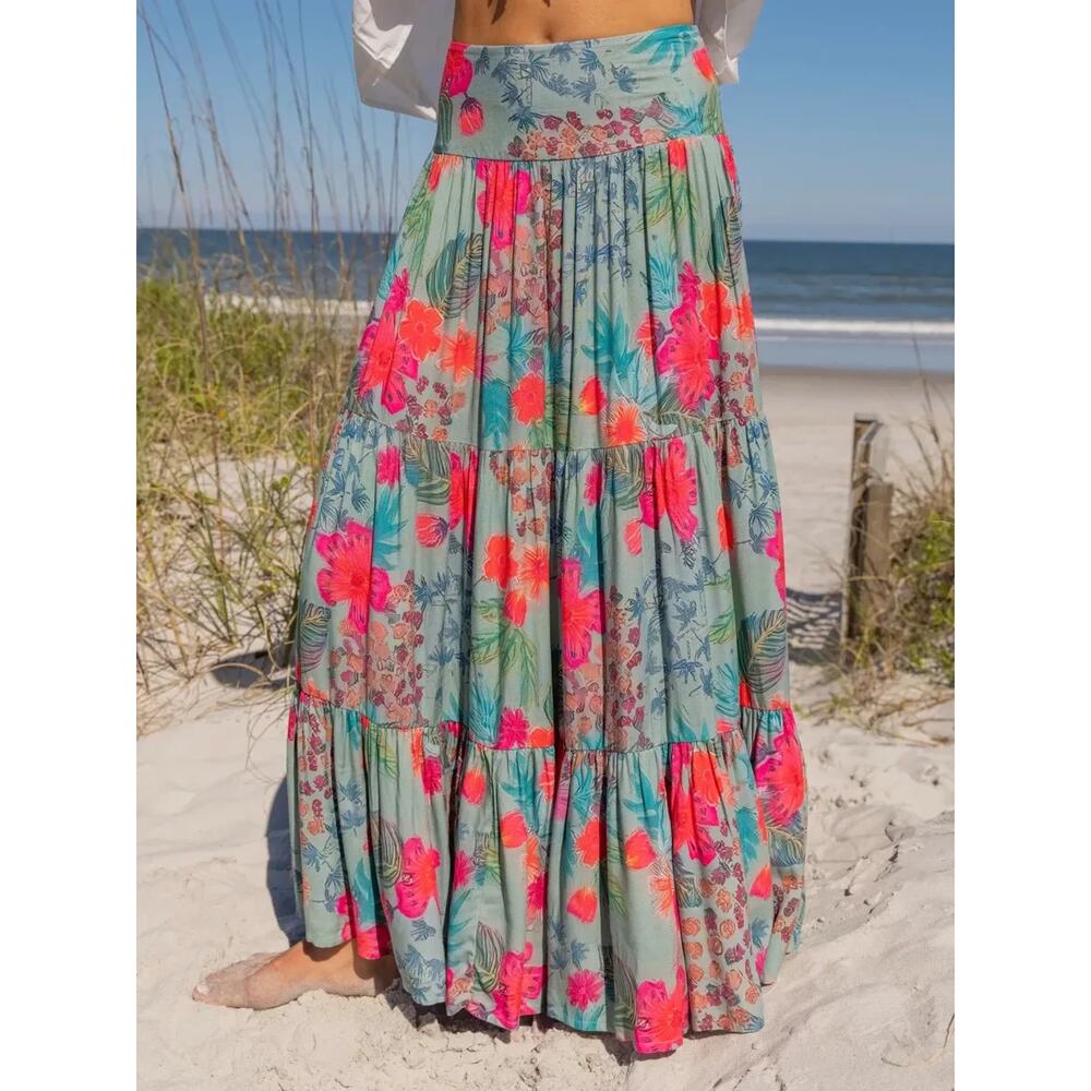 Natural Life Hanna Convertible Maxi Skirt Floral Tropical Smocked Size Medium - Picture 5 of 15